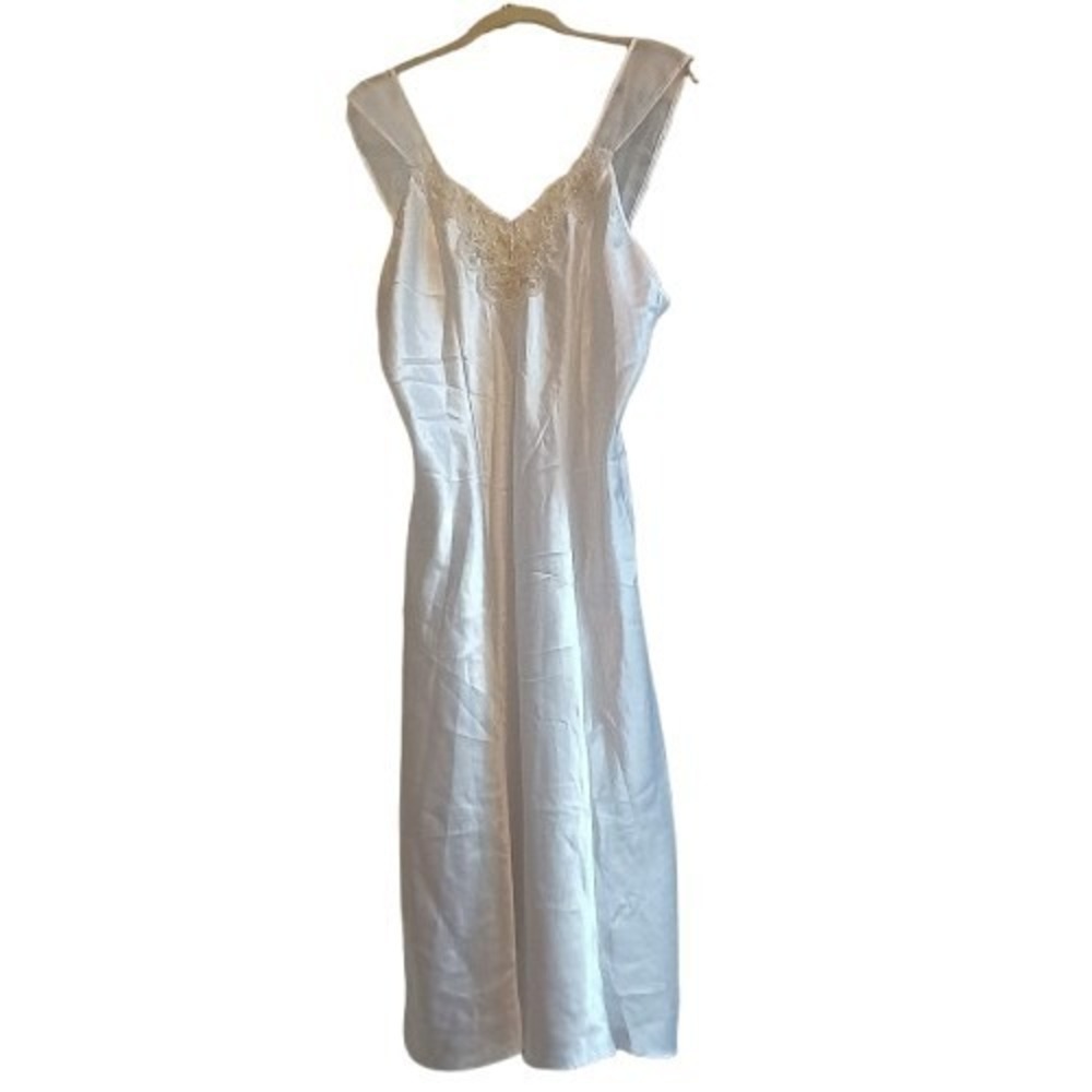Cinema Etoile Women's White Sheer Lace Trim Slip Dress Large USA 46" Long